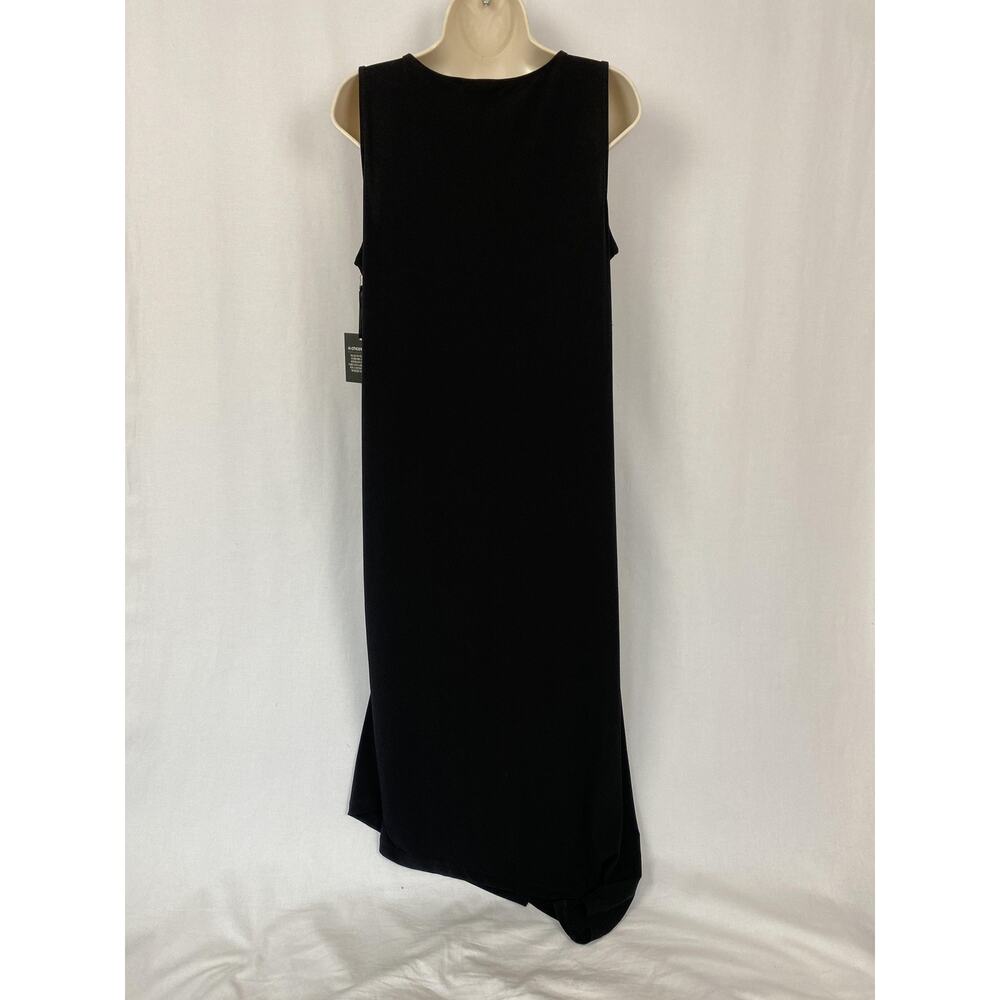 Chicos Maxi Dress 2 Large Black Sleeveless Zip Ruched Asymmetric Travel Knit NEW - Picture 5 of 11